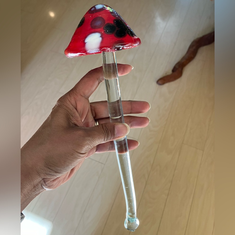 Red and Black Glass Mushroom Garden Stake